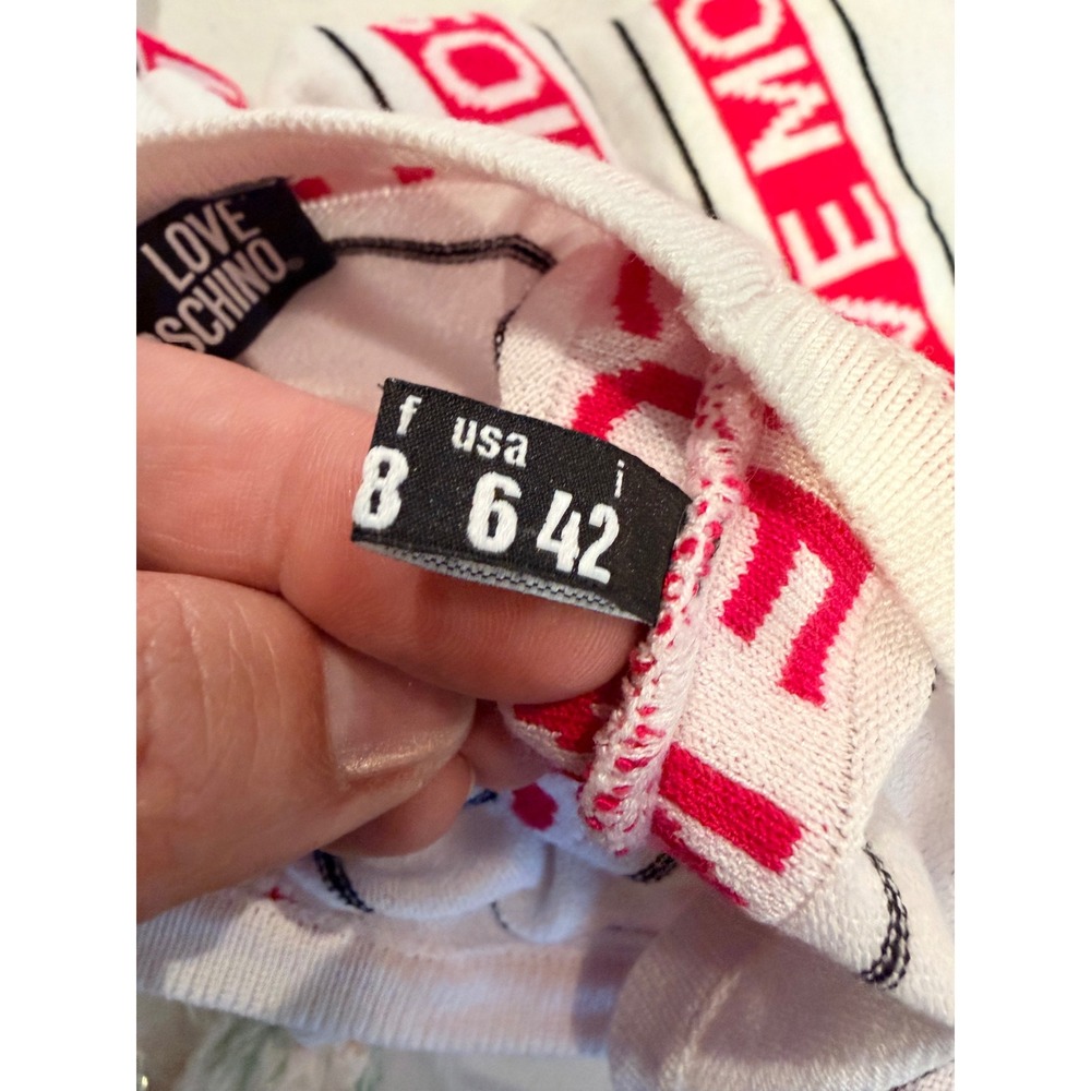 Love Moschino Womens White Pink Logo Stripe Heart Sleeveless Knit Dress Size 6 - Picture 10 of 10